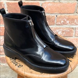 Zara Basic Black Patent Bootie with Top Zipper